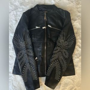 New Wilsons Leather Vintage Black Motorcycle Leather Jackets With Studs Size L